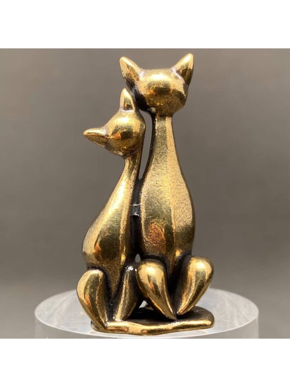 Brass Cat Couple Figurine Miniature Love Totem Altar Decor Spirit Animal - Picture 3 of 4